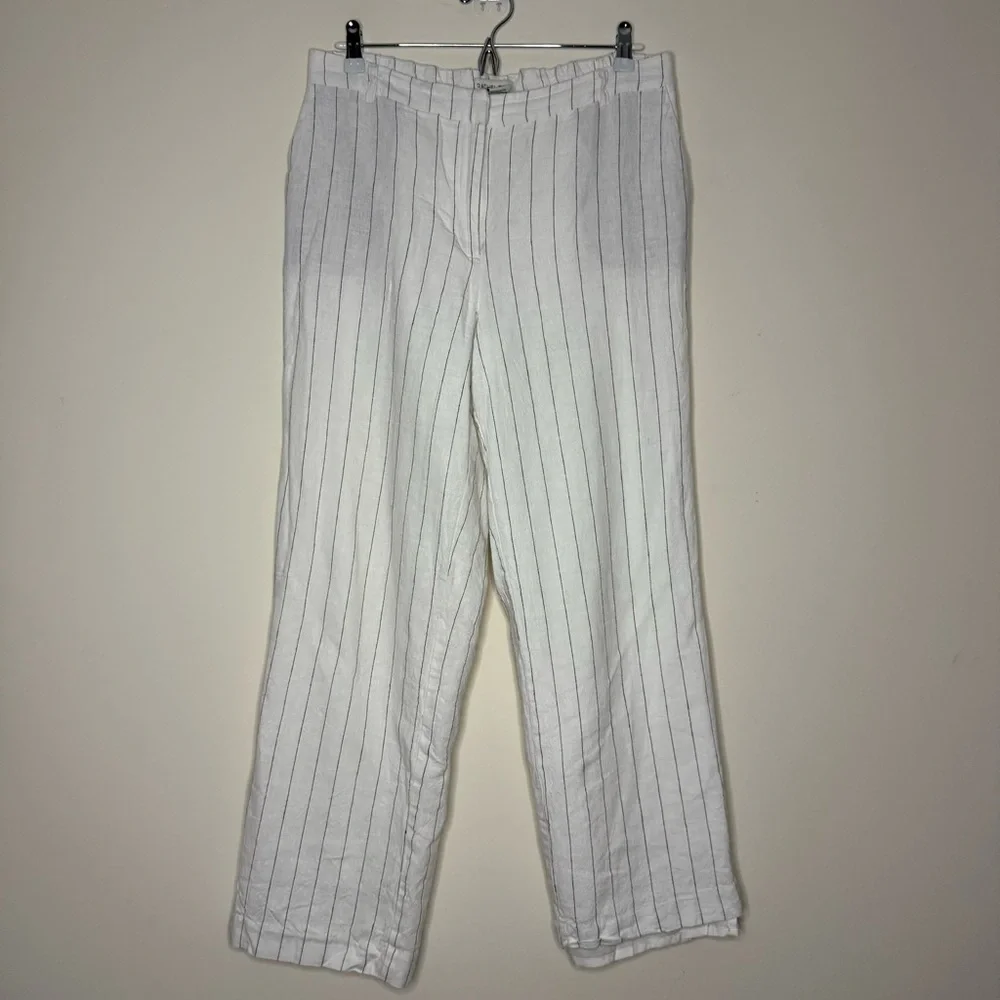 Rachel Zoe White Wide-Leg Pinstripe Linen-Blend Pants